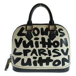 Louis Vuitton Alma Graffiti Leather Handbag White Black
